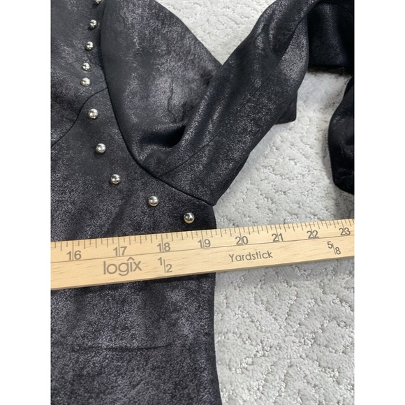 Cartise Black Studded Faux Suede Jacket Womens 8 Open Front Edgy Moto Style - Picture 7 of 10